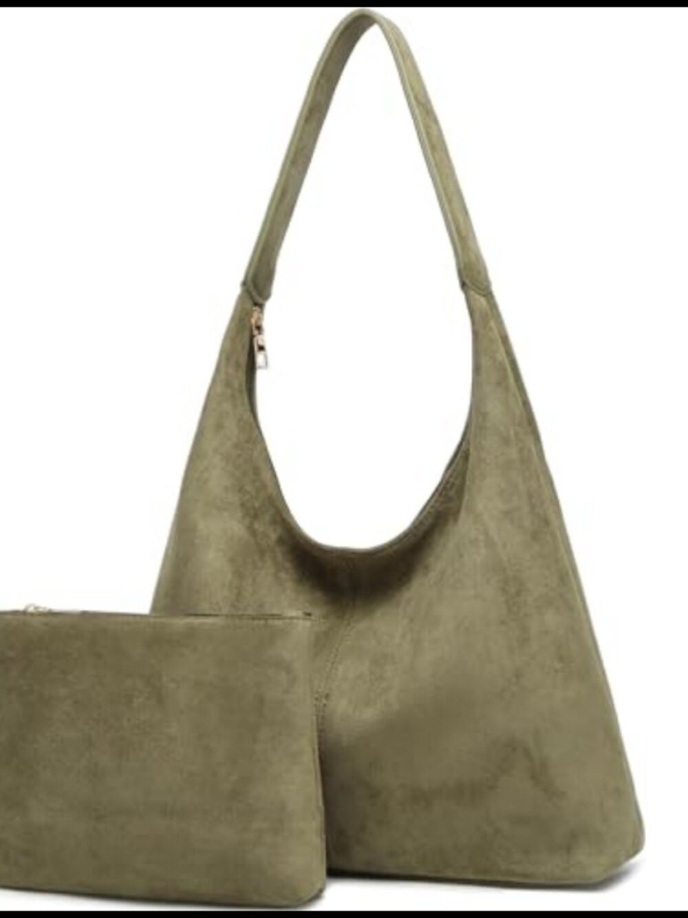 Faux Suede Slouchy Hobo Bag Vegan Leather Shoulder Purse 2-in-1 Set